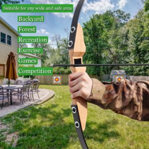 Traditional Wooden Recurve Bow and Arrow Set for Adults Beginner, 30LB 40LB Right Handed Wooden Archery Long Bows for Outdoor Shooting Training Practice (40LBS)