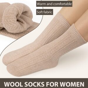 YSense Pack of 5 Womens Wool Socks Winter Warm Hiking Socks Casual Calf Athletic Socks Gifts