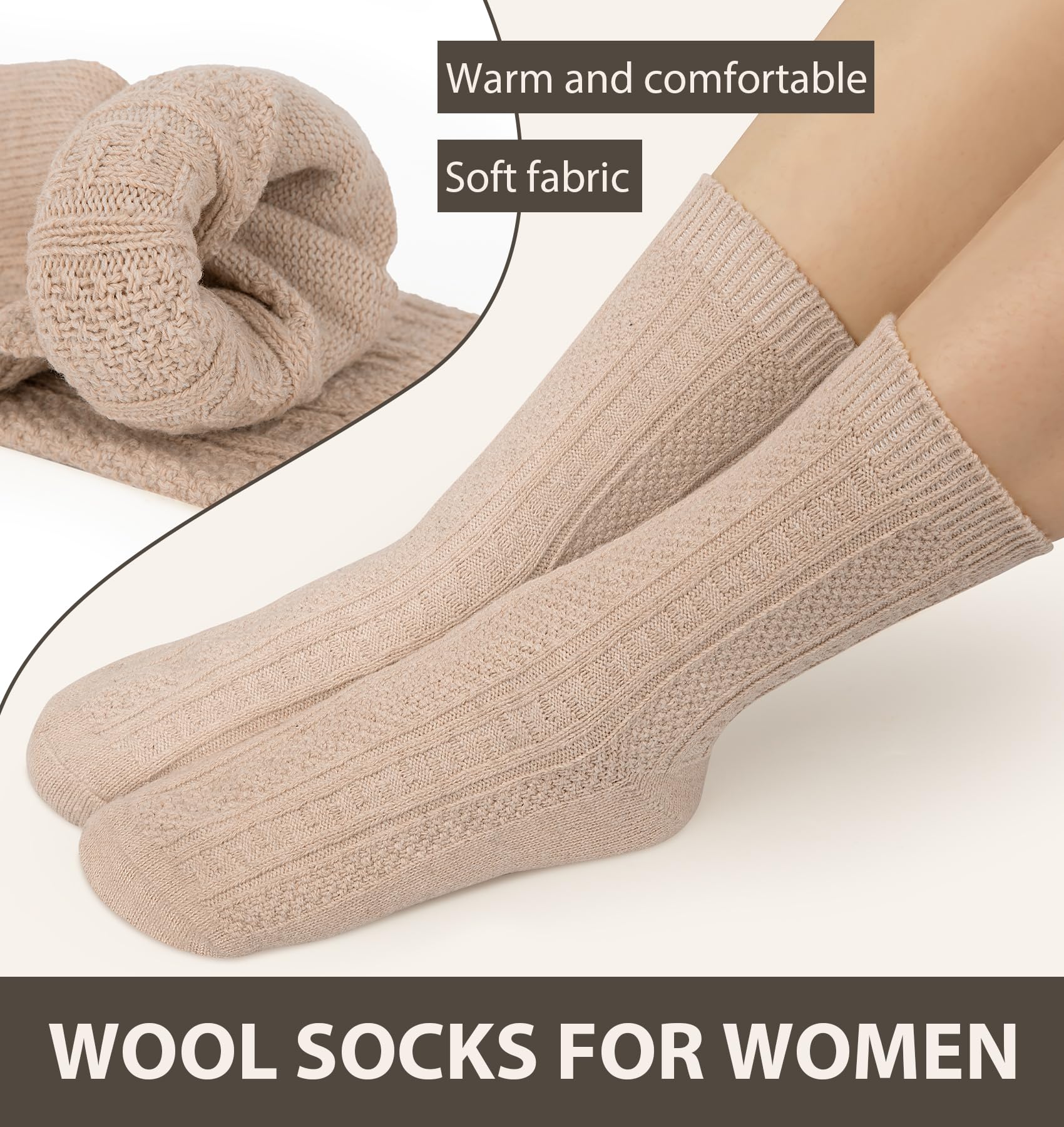 YSense Pack of 5 Womens Wool Socks Winter Warm Hiking Socks Casual Calf Athletic Socks Gifts