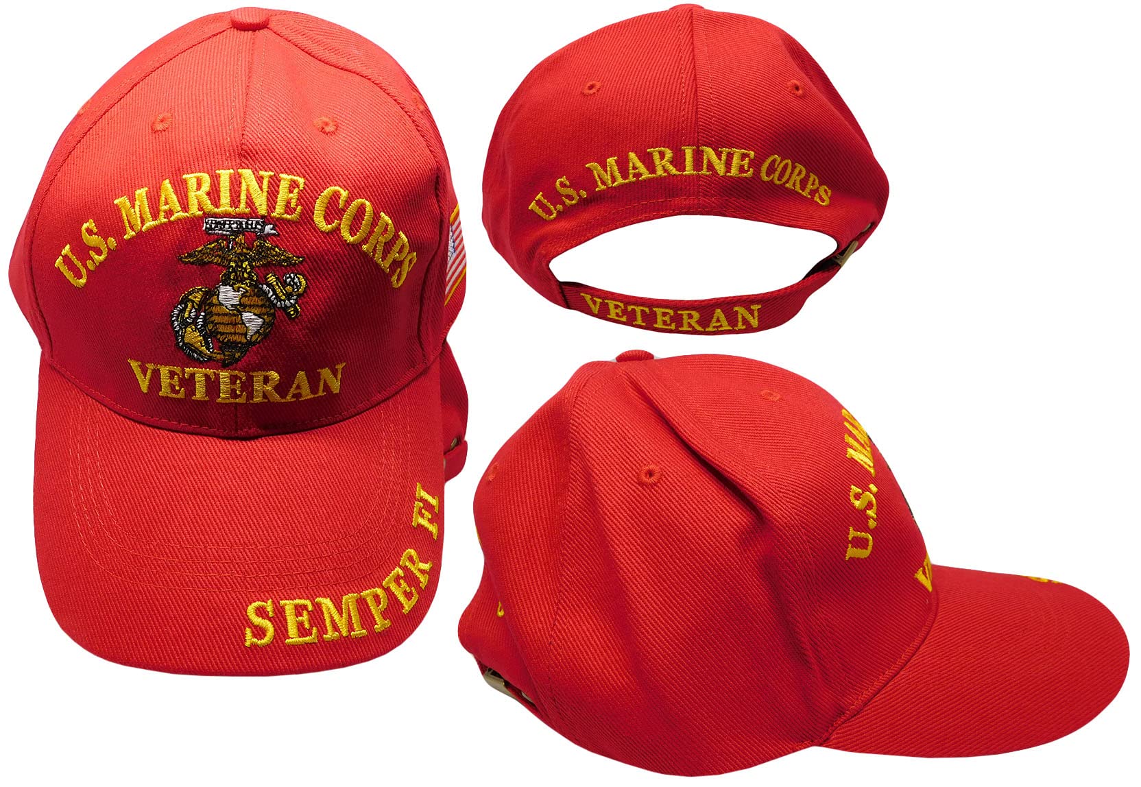 Marine Corps Veteran EGA Semper Fi Red Cotton Adjustable Embroidered Baseball Hat Cap Officially Licensed CP00313