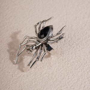 YERTTER Punk Grunge Silver Black Spider Ring Halloween Speacial Statement Ring Oversized Exaggrated Ring Costume Party Gift for Teens