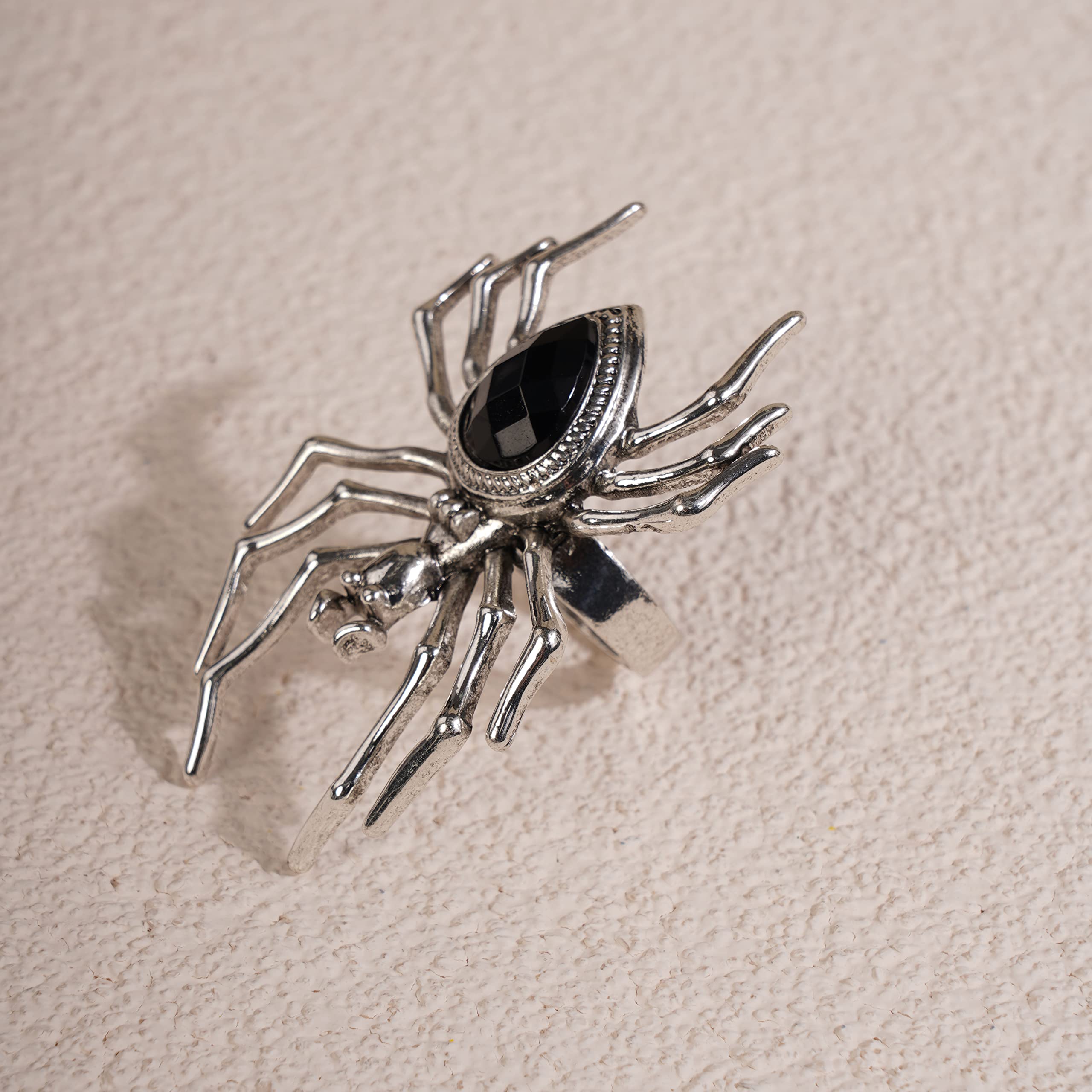 YERTTER Punk Grunge Silver Black Spider Ring Halloween Speacial Statement Ring Oversized Exaggrated Ring Costume Party Gift for Teens