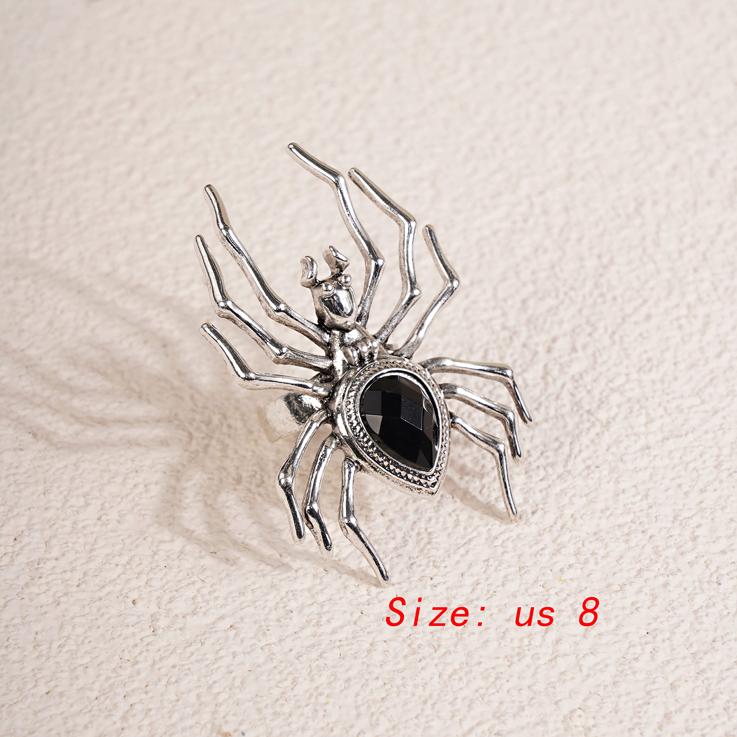 YERTTER Punk Grunge Silver Black Spider Ring Halloween Speacial Statement Ring Oversized Exaggrated Ring Costume Party Gift for Teens