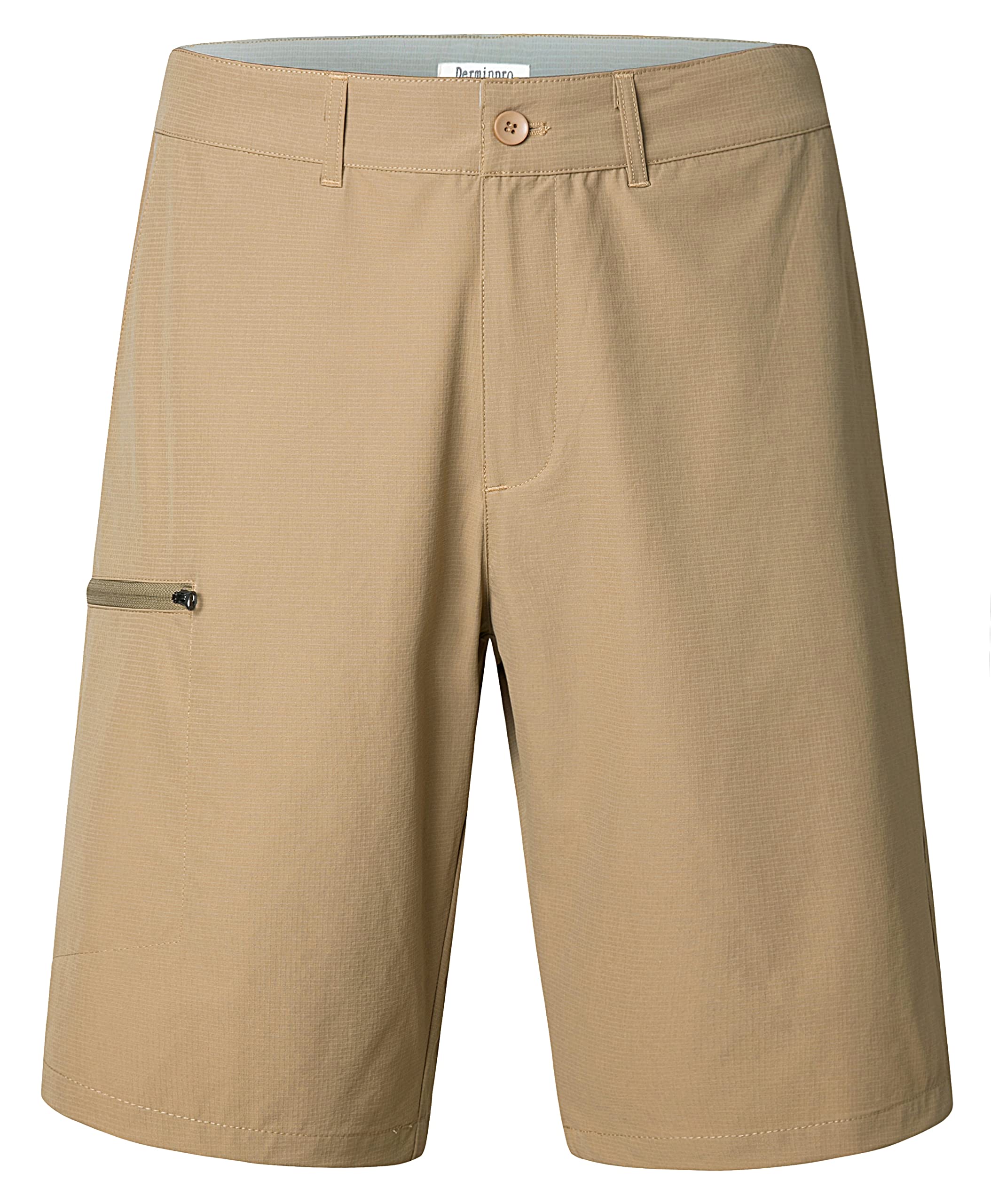 Derminpro Men's Classic Fit Stretch Nylon Waterproof Golf Shorts with Zip Pockets Khaki XX-Large