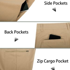 Derminpro Men's Classic Fit Stretch Nylon Waterproof Golf Shorts with Zip Pockets Khaki XX-Large