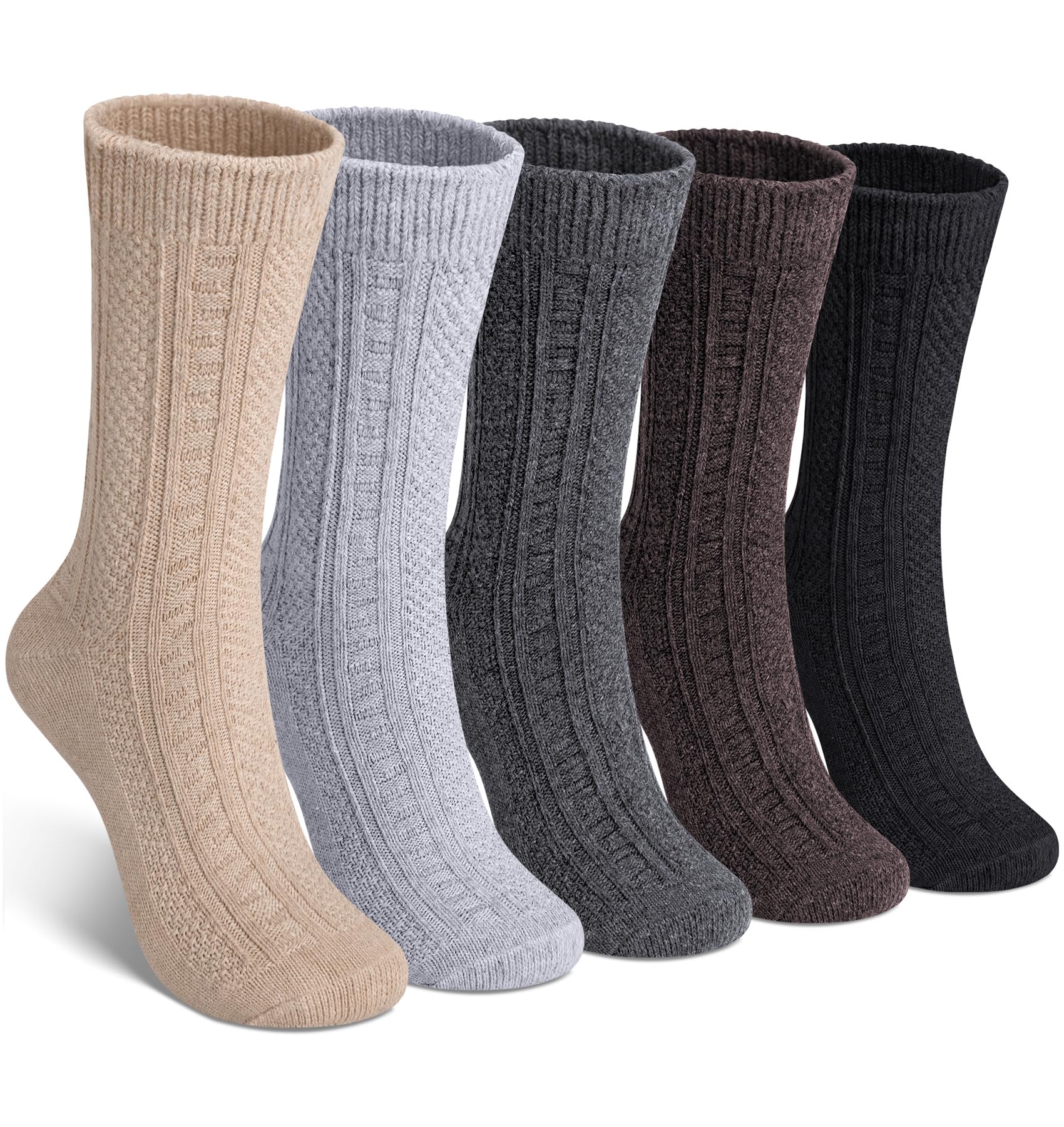 YSense Pack of 5 Womens Wool Socks Winter Warm Hiking Socks Casual Calf Athletic Socks Gifts