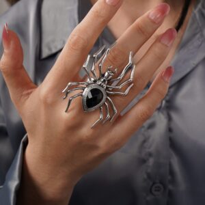 YERTTER Punk Grunge Silver Black Spider Ring Halloween Speacial Statement Ring Oversized Exaggrated Ring Costume Party Gift for Teens