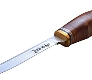 Elk Ridge - Outdoors OUTSKIRT Fixed Blade Knife - 7.0-in Overall, Satin Finish Stainless Steel Skinner Blade, Stacked Leather Handle, Includes Leather Sheath, Hunting, Camping, EDC - ER-200-31LBR