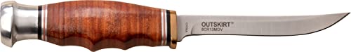 Elk Ridge - Outdoors OUTSKIRT Fixed Blade Knife - 7.0-in Overall, Satin Finish Stainless Steel Skinner Blade, Stacked Leather Handle, Includes Leather Sheath, Hunting, Camping, EDC - ER-200-31LBR