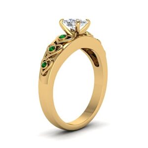 55Carat Heart Design Diamond Accent Ring yellow gold plated Created Emerald Cushion shape Green color Side Stone Engagement Rings bezel Setting in Size 8 Handcraft Chakra Healing