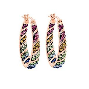 Savlano 14K Gold Plated Inside Out Multicolor Rainbow Crystal Hoop Earrings For Women Comes With Gift Box (Rose)