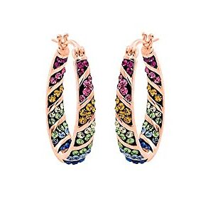 Savlano 14K Gold Plated Inside Out Multicolor Rainbow Crystal Hoop Earrings For Women Comes With Gift Box (Rose)