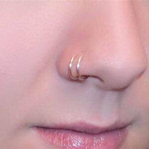 Briana Williams Ring Hoop Fake Nose Rings for Women Double Fake Nose Ring Faux Non-Pierced Clip On Nose Lip Ear Hoop Rings Non Piercing Body Jewelry