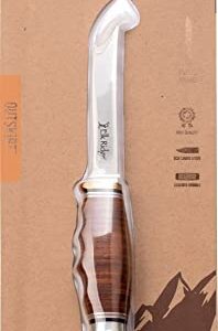 Elk Ridge - Outdoors OUTSKIRT Fixed Blade Knife - 7.0-in Overall, Satin Finish Stainless Steel Skinner Blade, Stacked Leather Handle, Includes Leather Sheath, Hunting, Camping, EDC - ER-200-31LBR