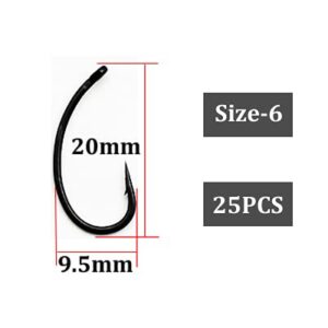 Fishing Hooks 25 Pcs Matte Black Fishing Hook Barb Carp Grass Carp Single Circle Fishing Hook Fishing Accessories Fishing (Color : 25PCS Size 6)