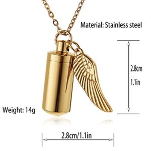 STWTR Stainless Steel Cylindrical Souvenir Capsule Pill Pendant Necklace, Cremated Ashes Pill Container Necklace (Gold-A)