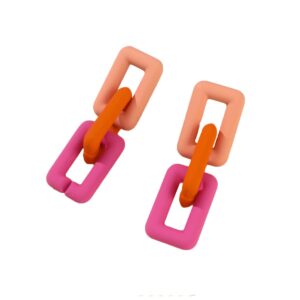 chunky acrylic link earrings multicolor thick rectangle paperclip link chain earrings rainbow resin geometric paperclip chain ear drop dangle earrings for women funky jewelry (j pink orange rose)