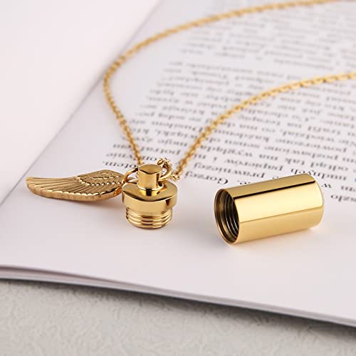 STWTR Stainless Steel Cylindrical Souvenir Capsule Pill Pendant Necklace, Cremated Ashes Pill Container Necklace (Gold-A)