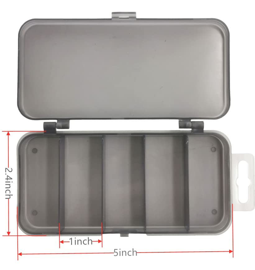 2x Small Hard Fishing Tackle Box Portable Case Hooks Lure Baits Storage Box Containers For Storing Swivels Jigs Hooks Sinker,5 Compartments (Grey)