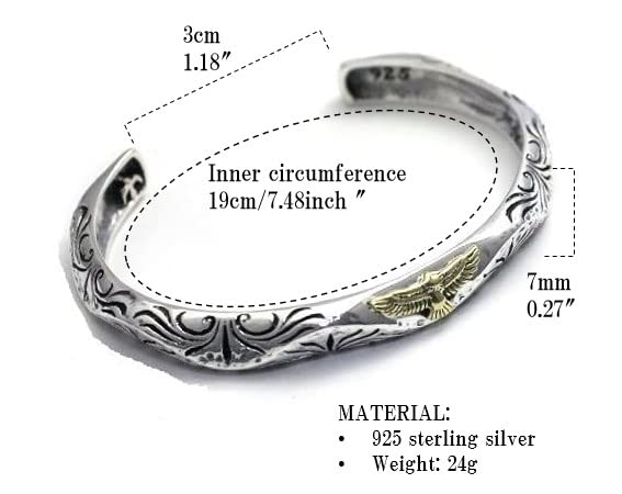 COSUMOSU Sterling Silver Southwest Native American Eagle Hawk Cuff Bangle Bracelet Adjustable