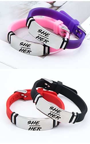 KBNSUIAN Adjustable She Her Pronouns Silicone Bracelet for Adults Kids, Nonbinary NB Pride Genderqueer Gender Identity LGBTQ Wristband for Female Women Girls Hers Pronouns Jewelry, Purple