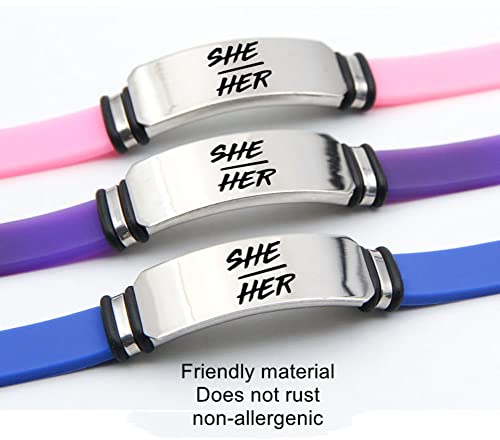 KBNSUIAN Adjustable She Her Pronouns Silicone Bracelet for Adults Kids, Nonbinary NB Pride Genderqueer Gender Identity LGBTQ Wristband for Female Women Girls Hers Pronouns Jewelry, Purple