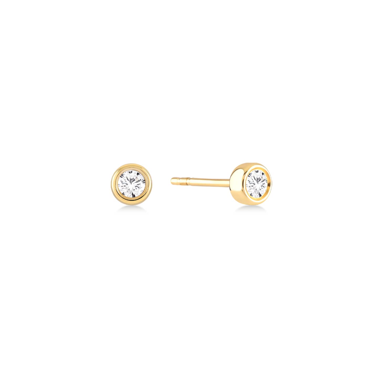 GELIN 14k Solid Gold Diamond Solitaire Bezel Set Stud Earrings for Women