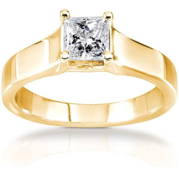 1/2Ct Princess Cut Diamond Solitaire Engagement Ring Yellow Gold Lab Grown - Size 10