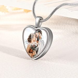 Farfume Custom Picture Necklace Personalized Memorial Photo Heart Shape Pendant Stereoscopic Design Jewelry For Woman(Heart Silver)