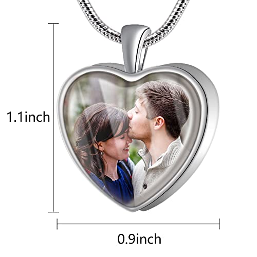 Farfume Custom Picture Necklace Personalized Memorial Photo Heart Shape Pendant Stereoscopic Design Jewelry For Woman(Heart Silver)