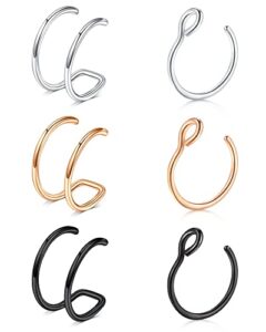 briana williams fake nose rings hoop nose cuff non piercing double fake nose ring faux clip on nose lip ear hoop rings non-pierced body jewelry for women men