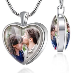 Farfume Custom Picture Necklace Personalized Memorial Photo Heart Shape Pendant Stereoscopic Design Jewelry For Woman(Heart Silver)