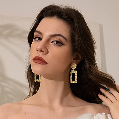 HAIAISO 9Pairs Clip on Drop Earrings for Women Statement Rattan Resin Acrylic Tassel Drop Dangle Earrings Lightweight Geometric Hoop Non Piercing Fashion Earrings-style