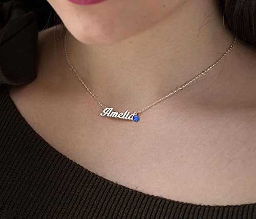 DayOfShe 925 Sterling Silver Name Necklace Personalized Birthstone Necklace Mother Gifts for Women