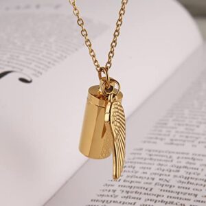 STWTR Stainless Steel Cylindrical Souvenir Capsule Pill Pendant Necklace, Cremated Ashes Pill Container Necklace (Gold-A)