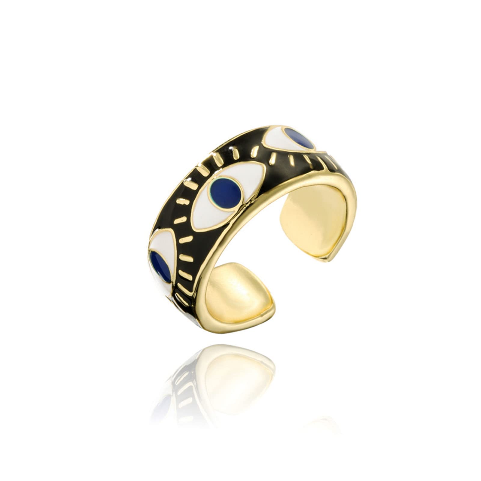 TKMIRA Evil Eye Ring for Women Gold Colorful Enamel Chunky Rings Adjustable Statement Aesthetic Rings Protection Jewelry (black)