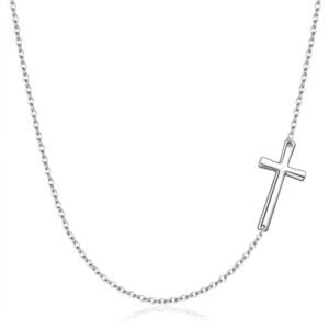 Rnivida Sterling Silver Sideways Cross Necklace Horizontal Side Cross Pendant Necklace for Women,18" ~ 20"