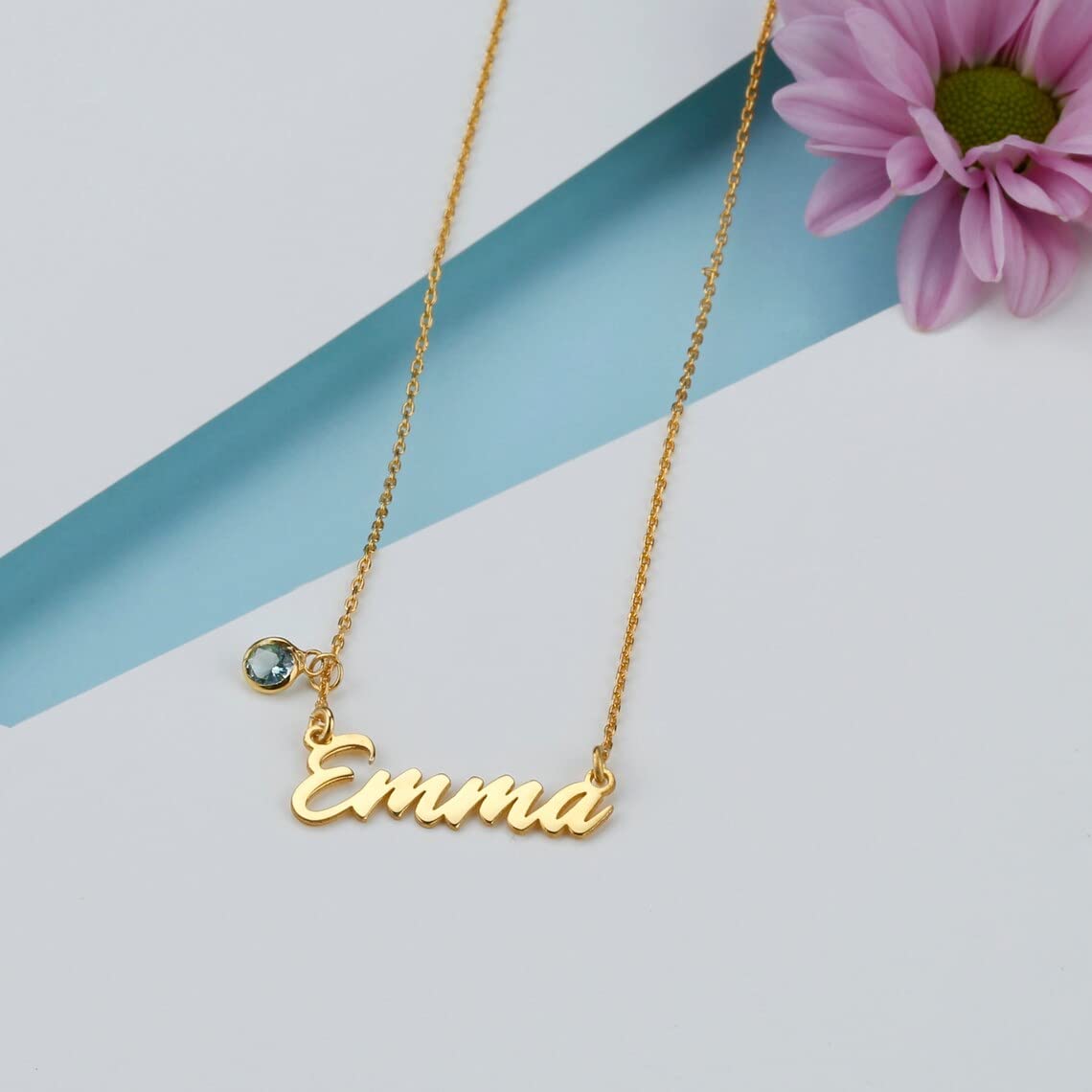 DayOfShe 925 Sterling Silver Name Necklace Personalized Birthstone Necklace Mother Gifts for Women