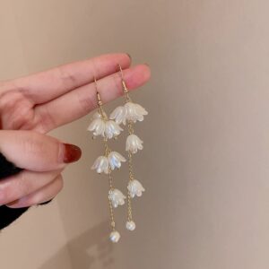 Bell Orchid Flower Dangle Drop Hook Earrings for Women Pearl Crystal Threader Tassel Dangling Wedding Earring Studs Hoop Christmas Jewelry