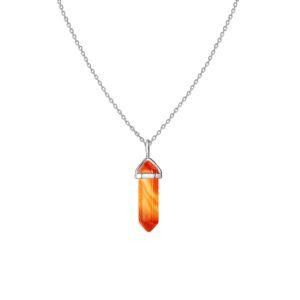 Carnelian Necklace Real Crystal - 2" Faceted Carnelian Crystal Pendant - Carnelian Necklaces for Women- Real Carnelian Necklace - Red Crystals Carnelian - Orange Crystal Pendant - Red Crystal necklace