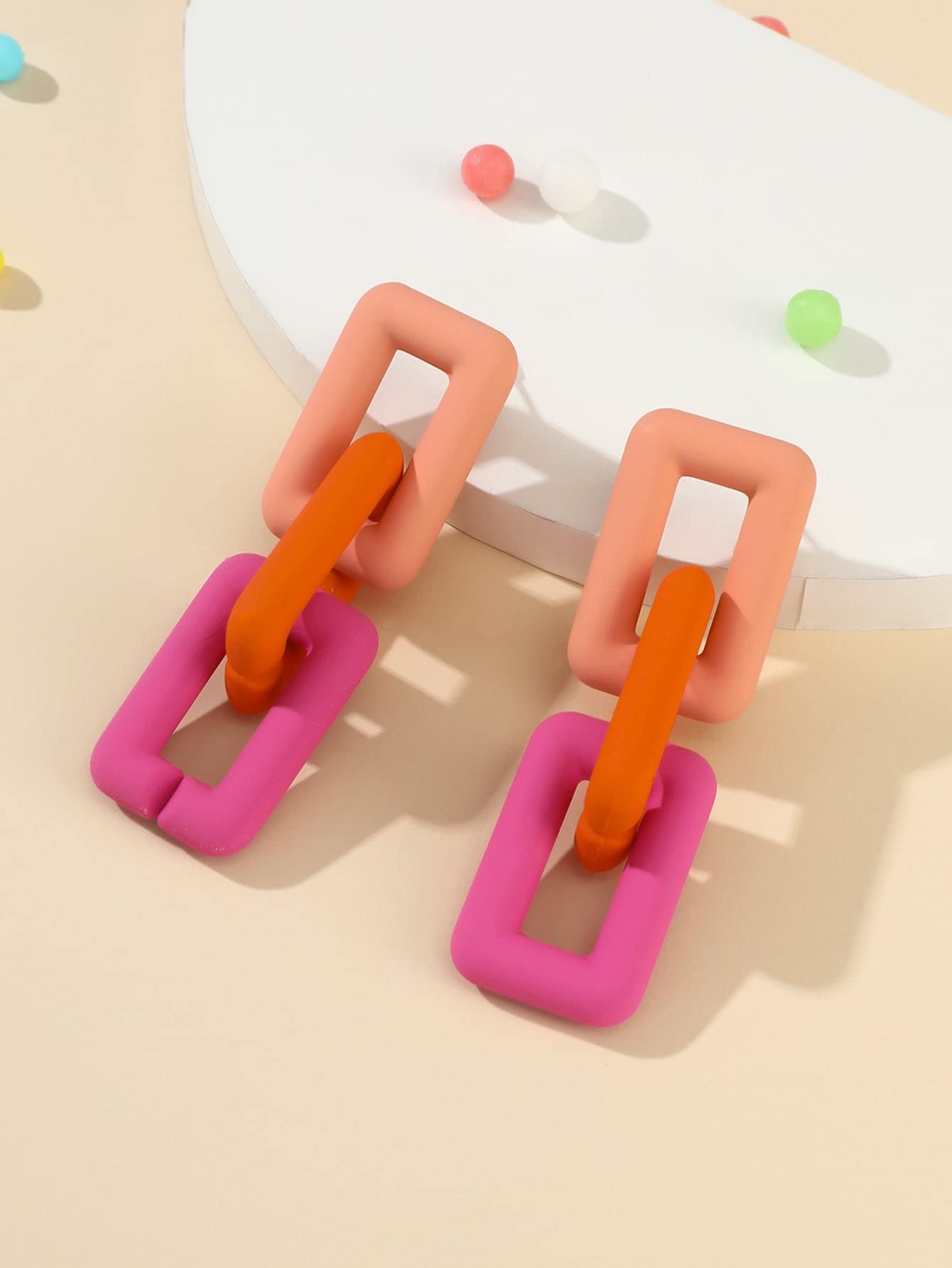 Chunky Acrylic Link Earrings Multicolor Thick Rectangle Paperclip Link Chain Earrings Rainbow Resin Geometric Paperclip Chain Ear Drop Dangle Earrings for Women Funky Jewelry (J pink orange rose)