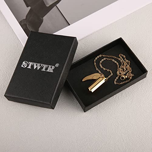 STWTR Stainless Steel Cylindrical Souvenir Capsule Pill Pendant Necklace, Cremated Ashes Pill Container Necklace (Gold-A)