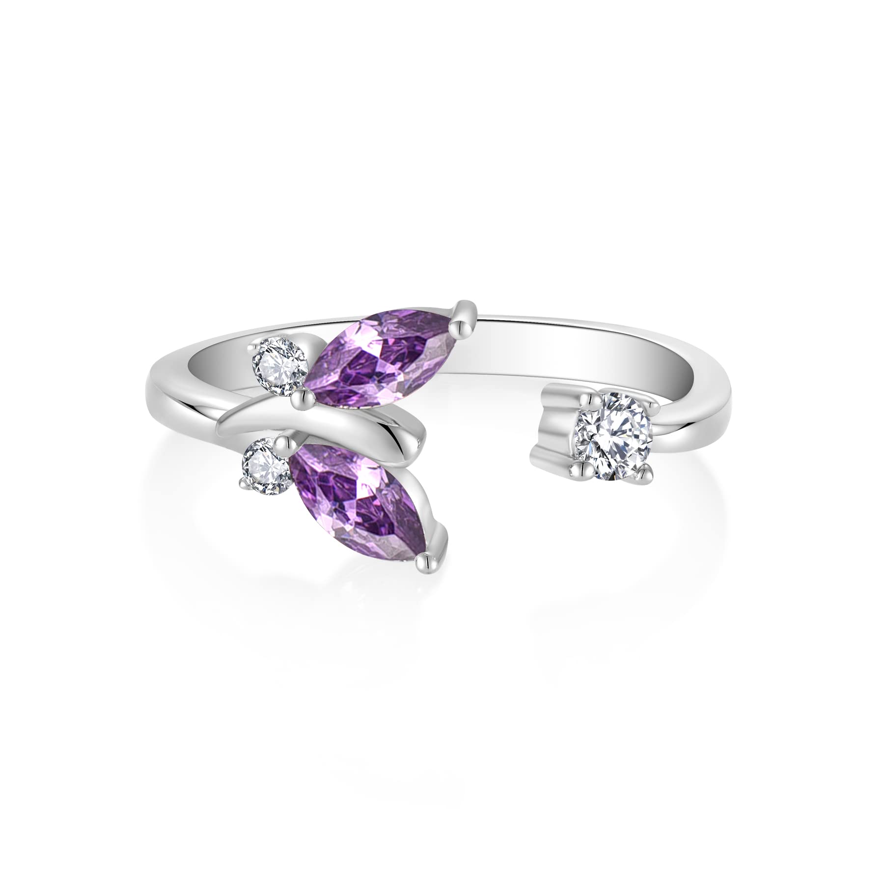 STARCHENIE Adjustable Butterfly Ring 925 Sterling Silver Jewelry for Women Amethyst Size 7