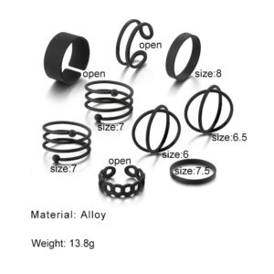 Black Rings for Women Boho Black Stackable MIDI Rings Vintage Knuckle Finger Ring Pack (C)