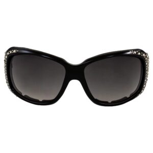 Rodeo Queen Angel Padded Motorcycle Bling Sunglasses for Women Black Frame w/Bling Rhinestones & Smoke Gradient Lens