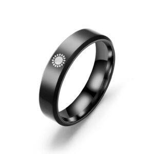 Memolet Couples Sun and Moon Ring Matching Rings Customized Engagement Wedding Ring Personalized Band Stainless Steel High Polished Comfort Fit Black