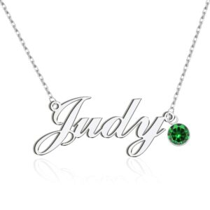 DayOfShe 925 Sterling Silver Name Necklace Personalized Birthstone Necklace Mother Gifts for Women