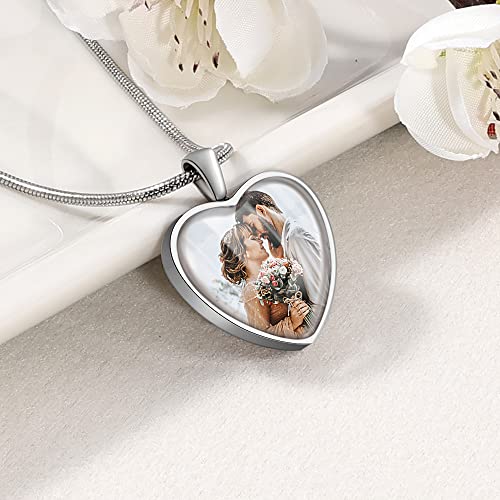 Farfume Custom Picture Necklace Personalized Memorial Photo Heart Shape Pendant Stereoscopic Design Jewelry For Woman(Heart Silver)