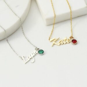 DayOfShe 925 Sterling Silver Name Necklace Personalized Birthstone Necklace Mother Gifts for Women