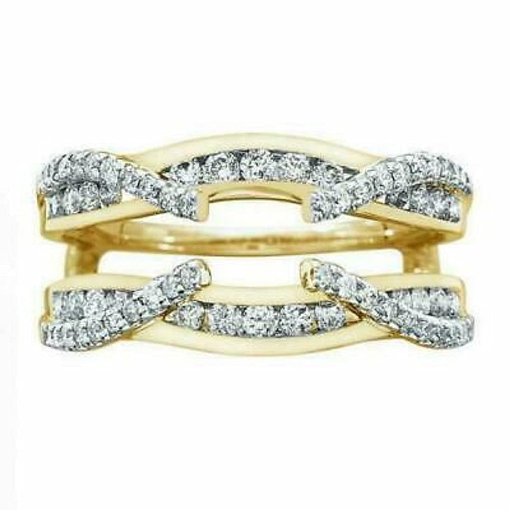 HP Jewels Round Cut White Diamond 14K Yellow Gold Finish 925 Sterling Silver Diamond Wedding Band Engagement Enhancer Wrap Ring for Women's